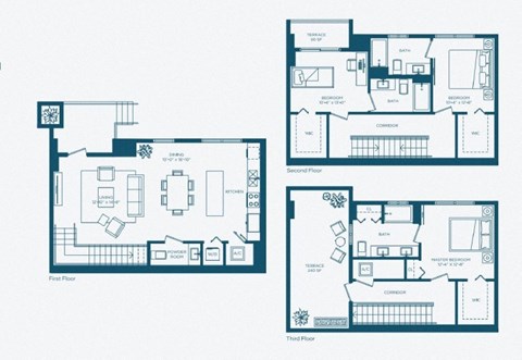 Floor plan for 3 beds, 3 baths, 2097 sqft